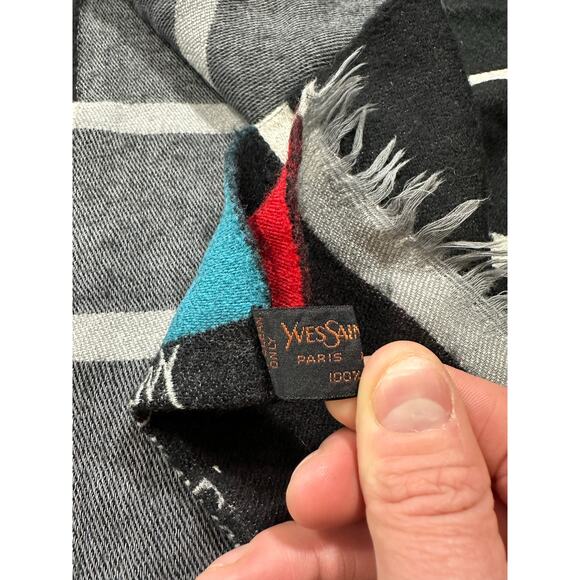 Yves Saint Laurent YSL Wool Scarf Colorblock Striped Fringe 60 Inch - Picture 8 of 10